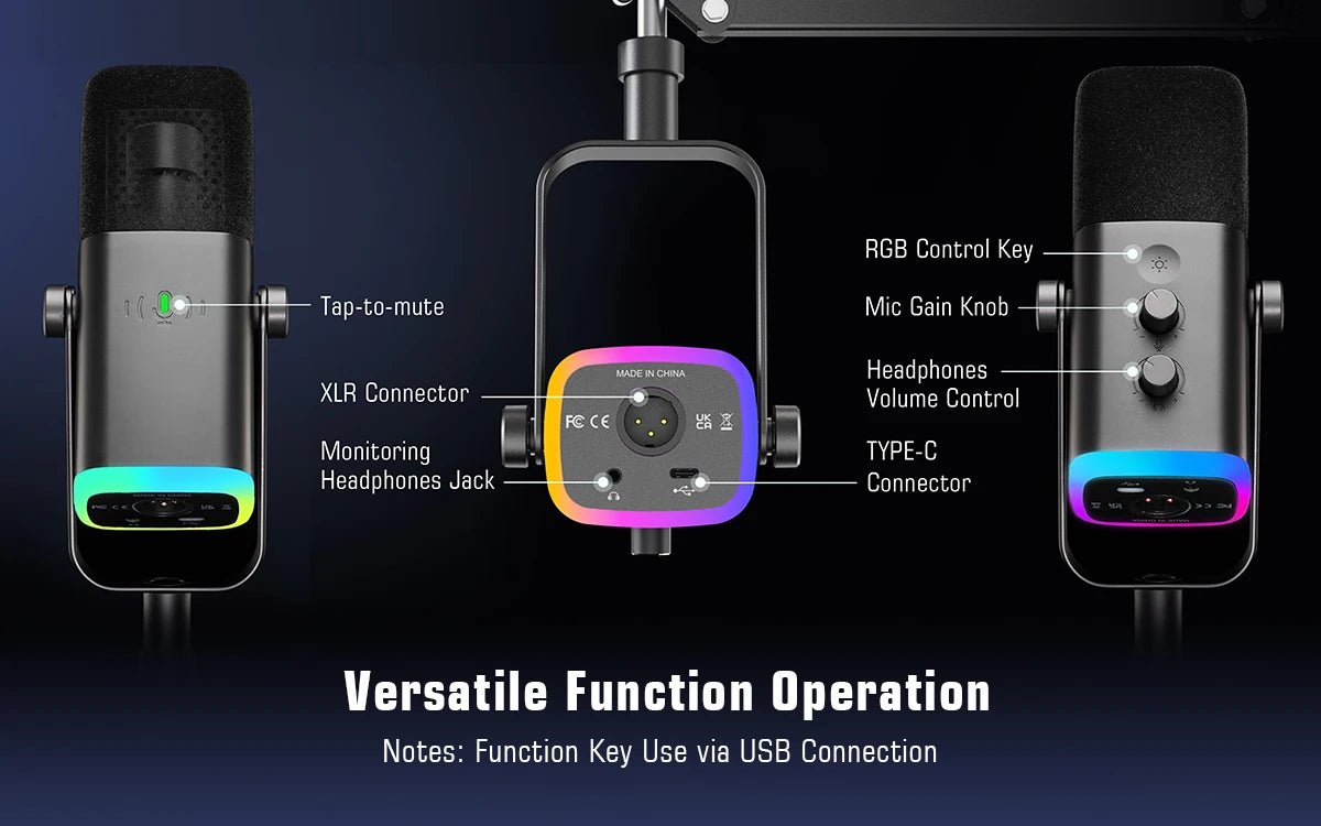 FIFINE XLR/USB Gaming Microphone Kit with Headphone Jack/Mute/RGB /Arm Stand,Dynamic Mic Set for PC PS5/4 Mixer AmpliGame AM8T - Cozy & Co. Market