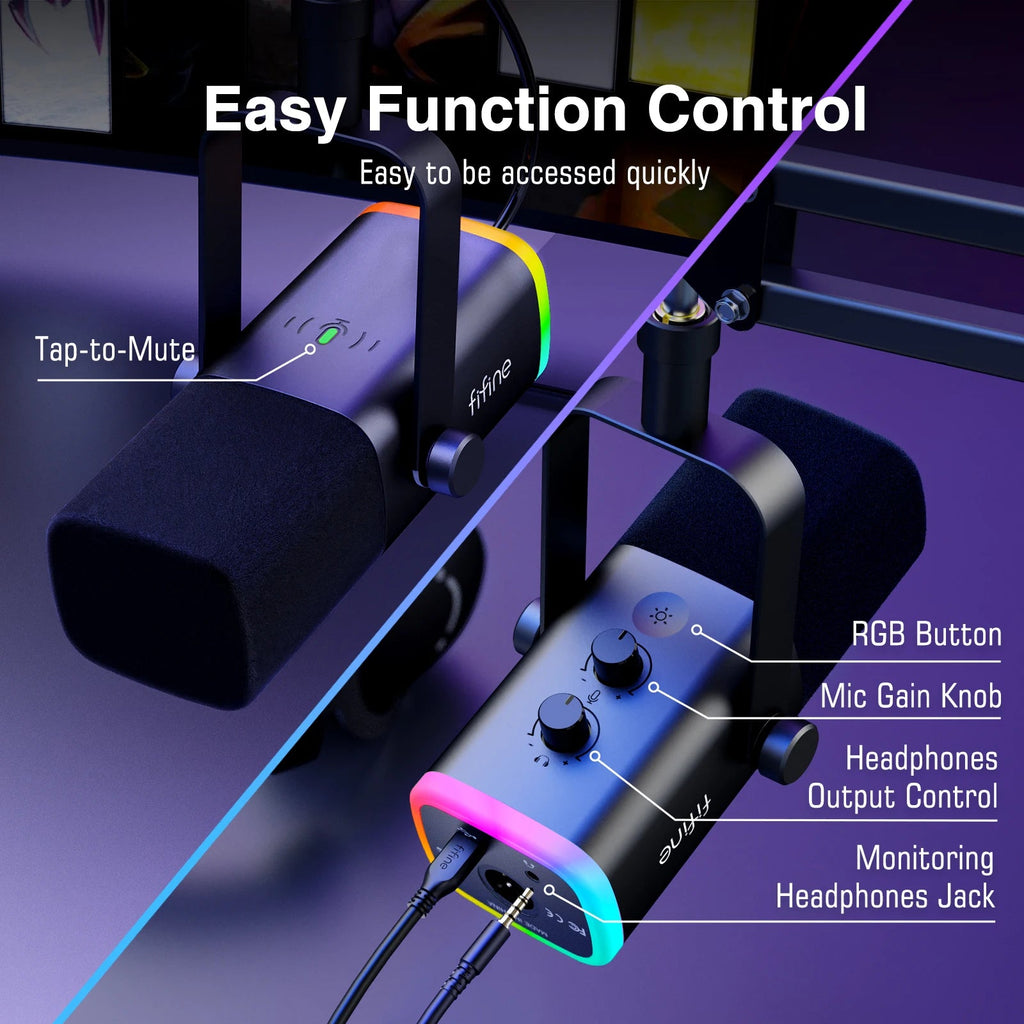 FIFINE XLR/USB Gaming Microphone Kit with Headphone Jack/Mute/RGB /Arm Stand,Dynamic Mic Set for PC PS5/4 Mixer AmpliGame AM8T - Cozy & Co. Market