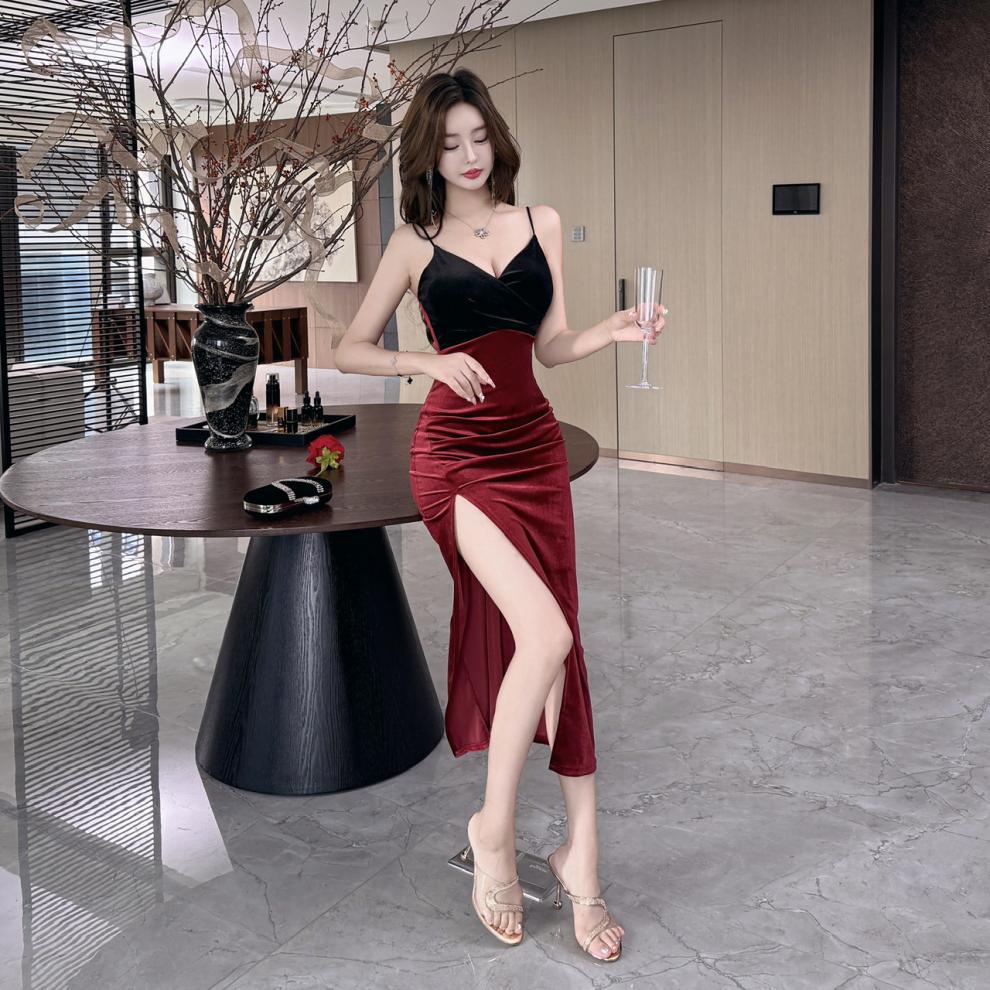 Foreign trade 8738 velvet suspenders dress sexy temperament dress nightclub bar ktv technician work clothes in stock - Cozy & Co. Market