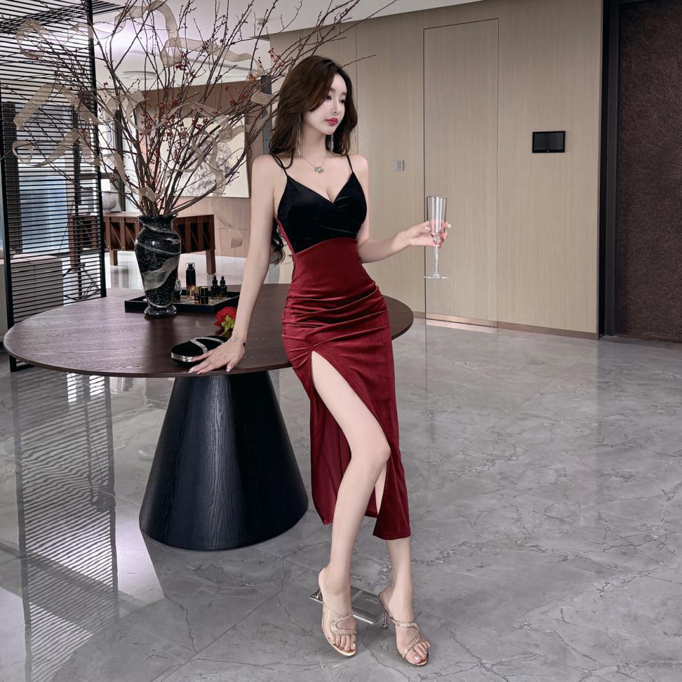 Foreign trade 8738 velvet suspenders dress sexy temperament dress nightclub bar ktv technician work clothes in stock - Cozy & Co. Market