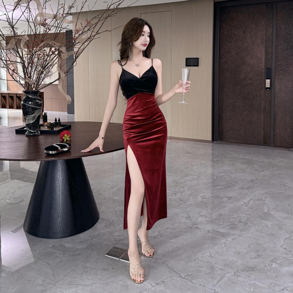 Foreign trade 8738 velvet suspenders dress sexy temperament dress nightclub bar ktv technician work clothes in stock - Cozy & Co. Market