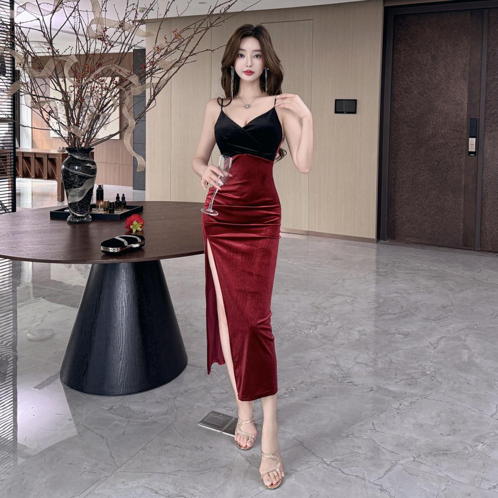Foreign trade 8738 velvet suspenders dress sexy temperament dress nightclub bar ktv technician work clothes in stock - Cozy & Co. Market