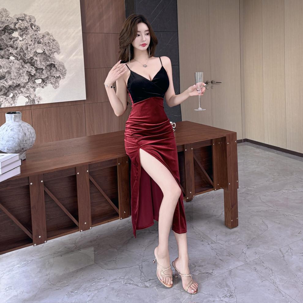 Foreign trade 8738 velvet suspenders dress sexy temperament dress nightclub bar ktv technician work clothes in stock - Cozy & Co. Market