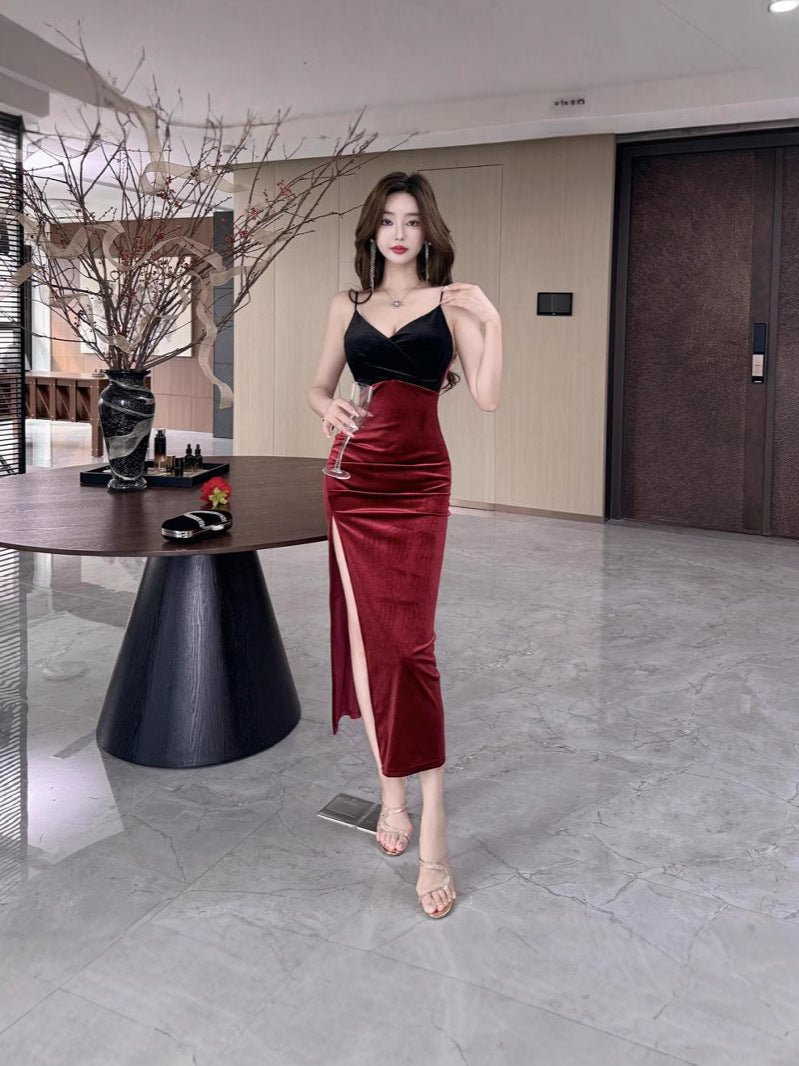 Foreign trade 8738 velvet suspenders dress sexy temperament dress nightclub bar ktv technician work clothes in stock - Cozy & Co. Market