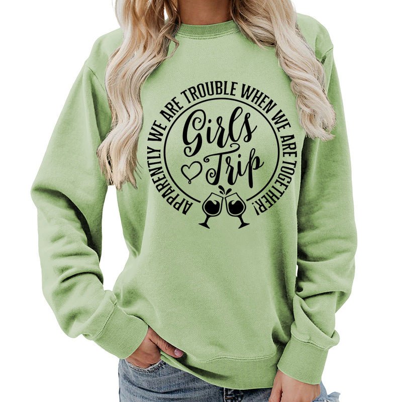 Foreign Trade Source Girls Trip Printed Round Neck Women's Top Sweatshirt Autumn and Winter Coat Casual Loose European Size - Cozy & Co. Market