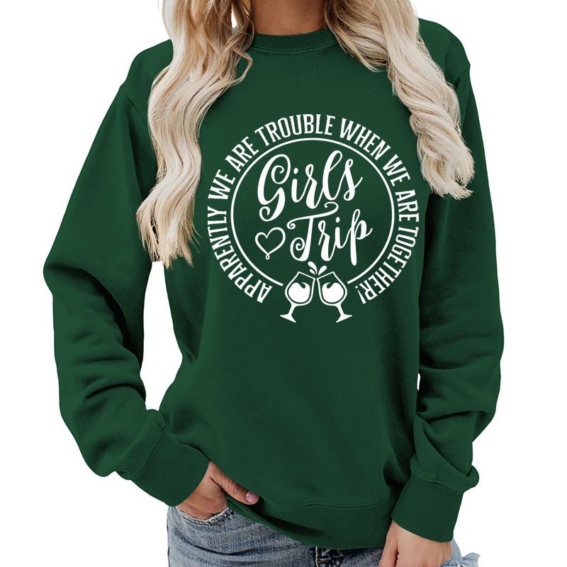 Foreign Trade Source Girls Trip Printed Round Neck Women's Top Sweatshirt Autumn and Winter Coat Casual Loose European Size - Cozy & Co. Market