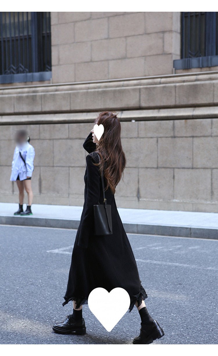 French V-neck Knitted Long-sleeved dress Women's Autumn and Winter New Matching Coat High-grade Chanel-style Irregular Long Dress - Cozy & Co. Market