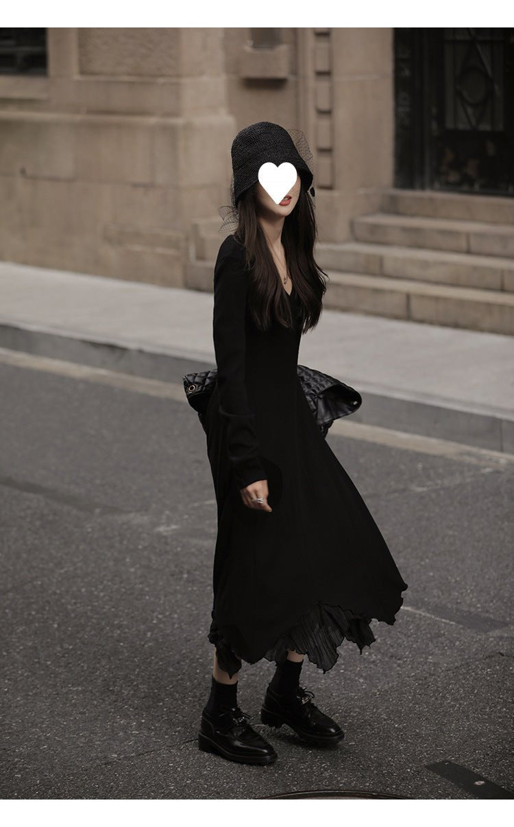 French V-neck Knitted Long-sleeved dress Women's Autumn and Winter New Matching Coat High-grade Chanel-style Irregular Long Dress - Cozy & Co. Market