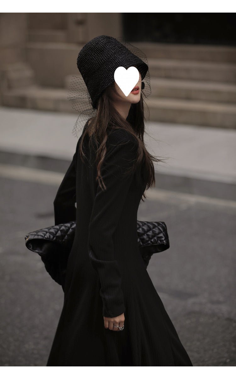French V-neck Knitted Long-sleeved dress Women's Autumn and Winter New Matching Coat High-grade Chanel-style Irregular Long Dress - Cozy & Co. Market