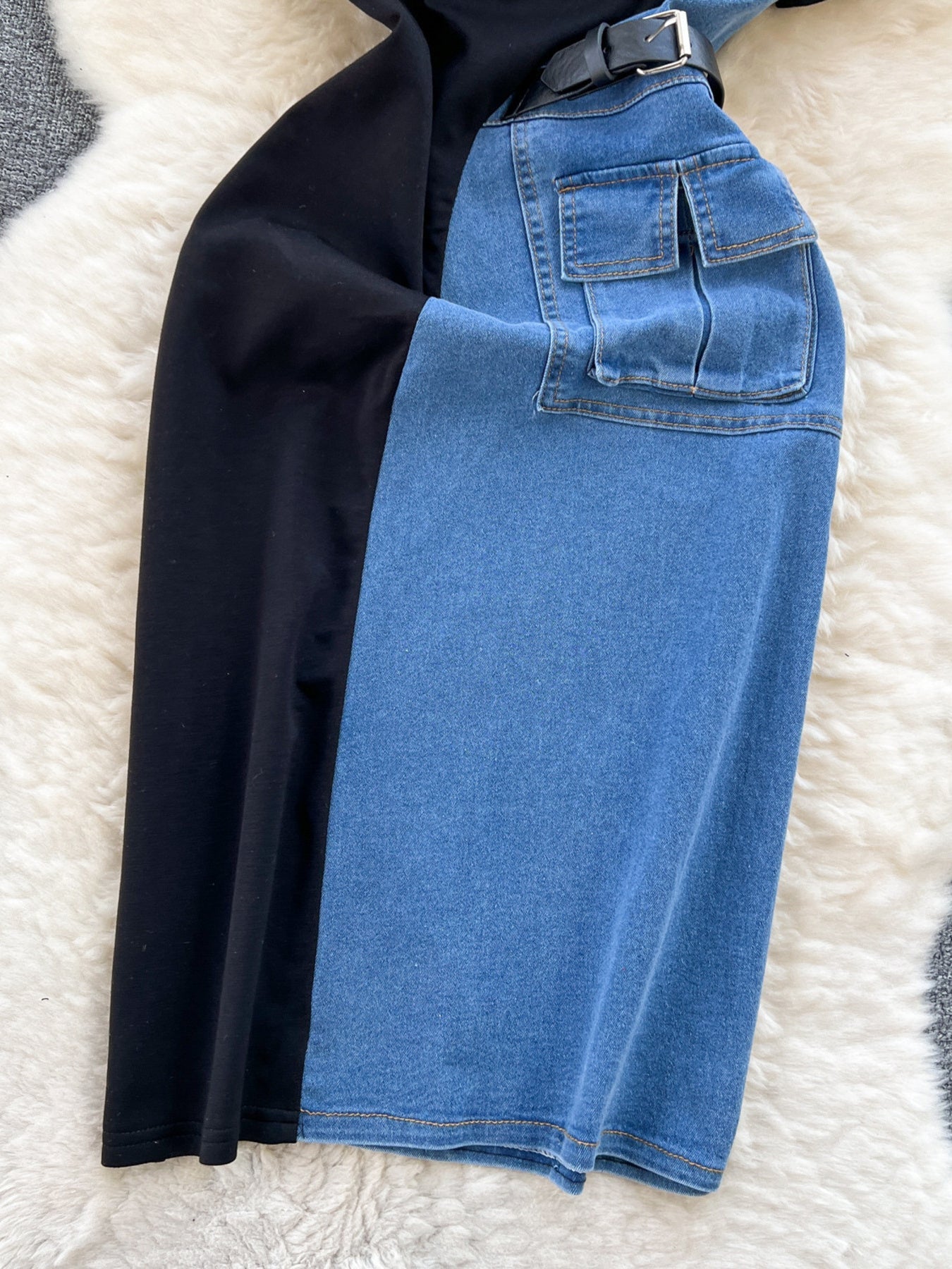 Full Size Color Block Denim Patchwork Short Sleeve Midi Dress Plus Size - Cozy & Co. Market