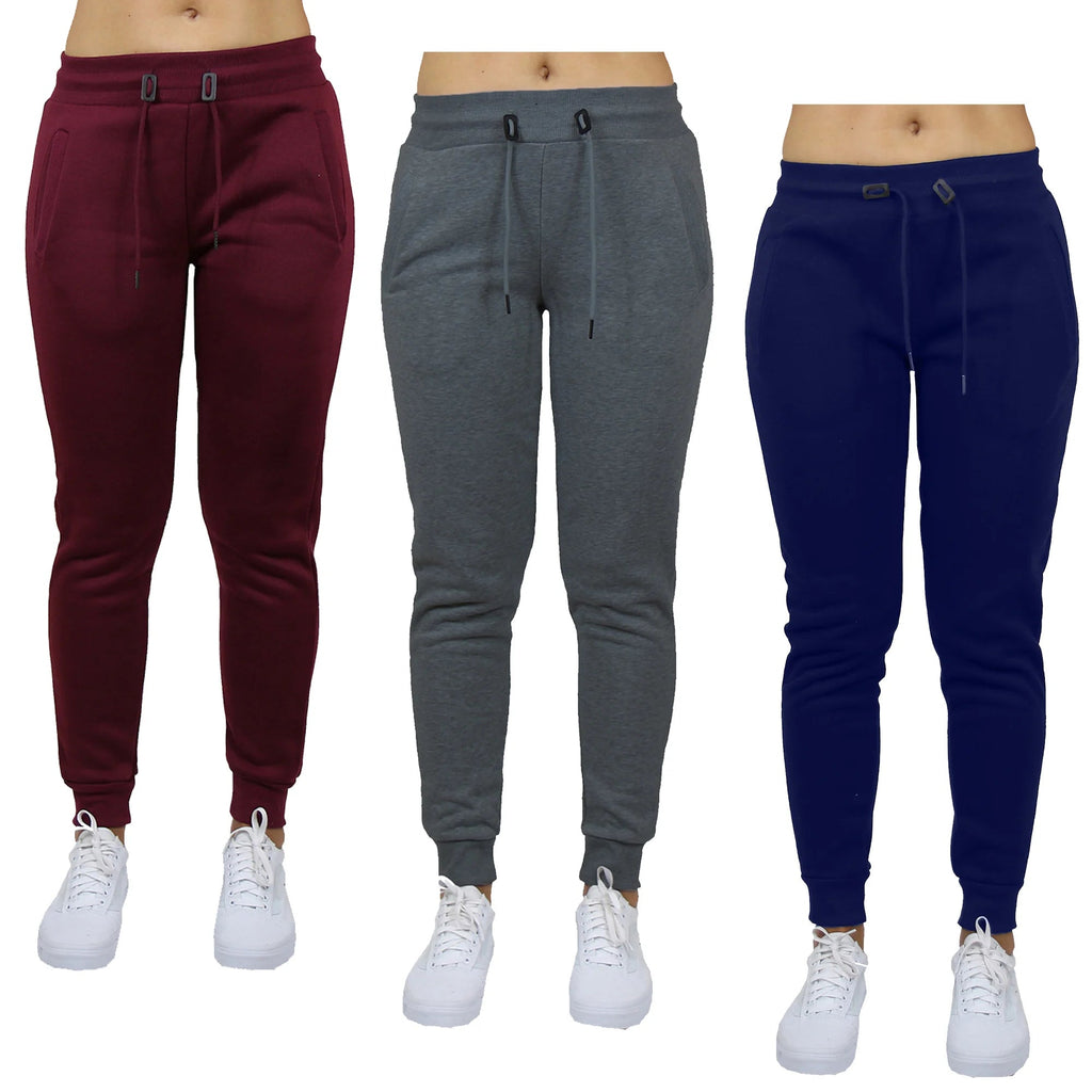 Galaxy 3-Pack Women's Winter Classic Fleece Anti-static Flat Front Jogger Sweatpants (Sizes S-3XL) 100% Polyester Elastic - Cozy & Co. Market