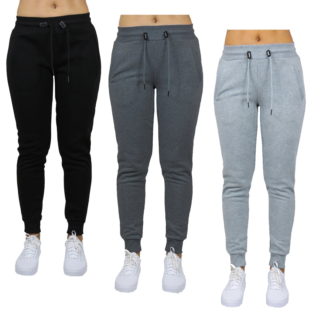 Galaxy 3-Pack Women's Winter Classic Fleece Anti-static Flat Front Jogger Sweatpants (Sizes S-3XL) 100% Polyester Elastic - Cozy & Co. Market