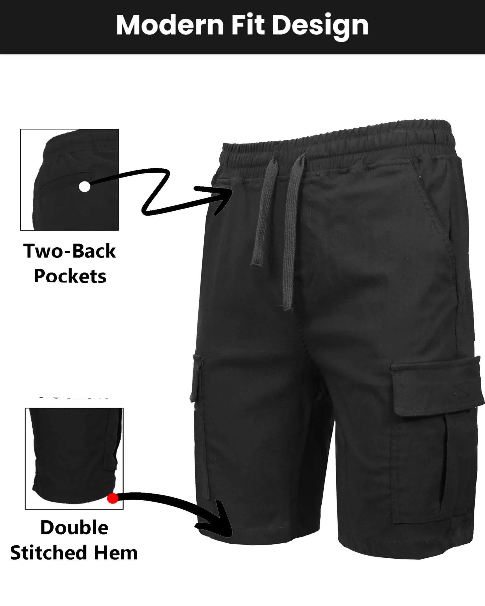 Galaxy Mens Solid Casual Everyday Explorer Cargo Shorts Ultra-Flex Comfort Mid Eco-Friendly Canvas Drawstring Closure Smart Back - Cozy & Co. Market