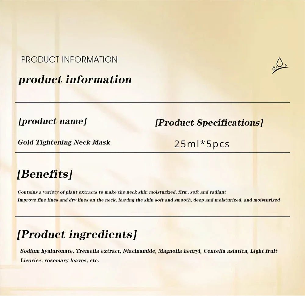Gold Firming Neck Mask Moisturizing Anti Wrinkles Anti-aging skincare Neck Masks Beauty Necks Skin Care Products - Cozy & Co. Market