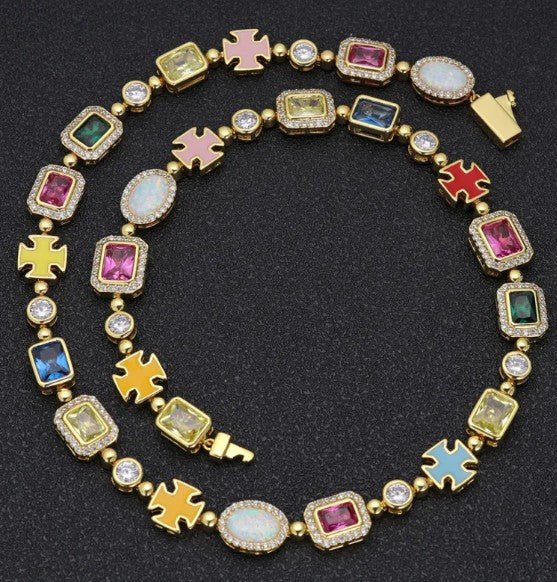 Gold-Plated Hip-Hop Gemstone Necklace - Cozy & Co. Market