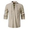 Good Quality New Design Stand Collar Men's Cotton Linen Shirt Long-sleeved Casual Beach Shirt - Cozy & Co. Market