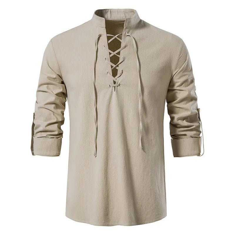 Good Quality New Design Stand Collar Men's Cotton Linen Shirt Long-sleeved Casual Beach Shirt - Cozy & Co. Market