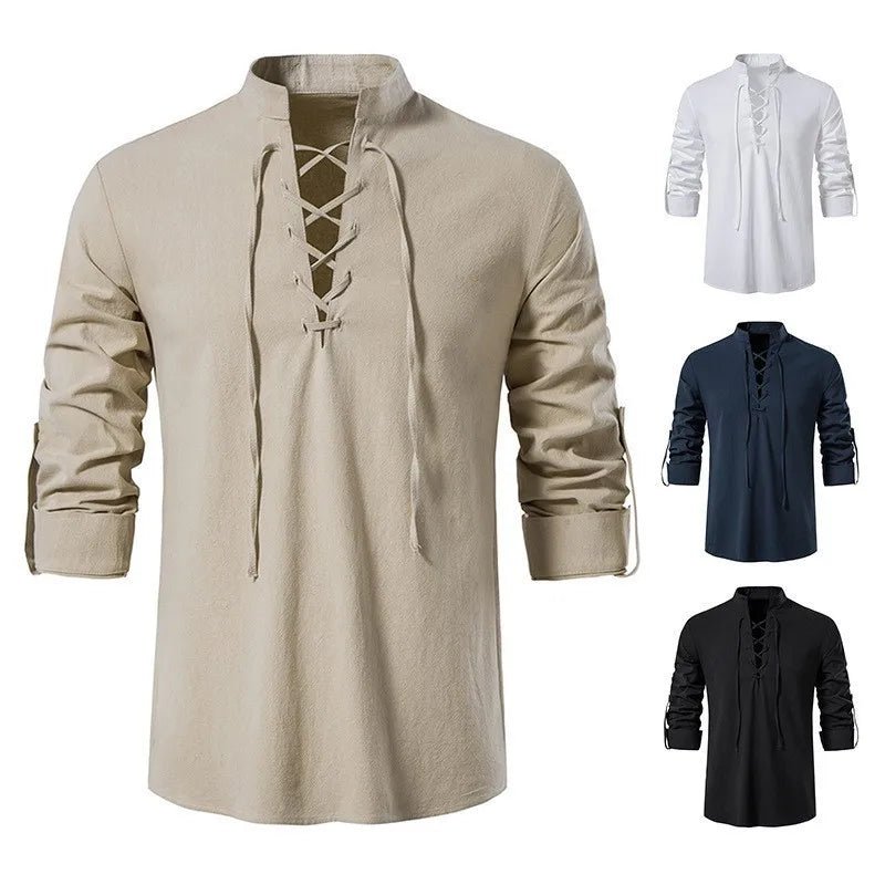 Good Quality New Design Stand Collar Men's Cotton Linen Shirt Long-sleeved Casual Beach Shirt - Cozy & Co. Market