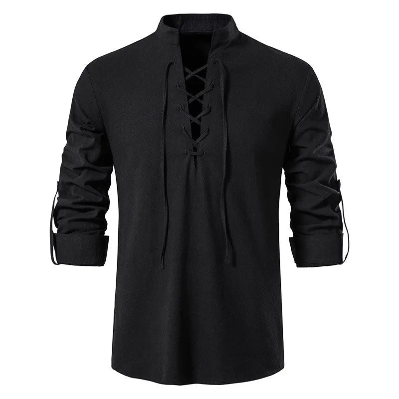 Good Quality New Design Stand Collar Men's Cotton Linen Shirt Long-sleeved Casual Beach Shirt - Cozy & Co. Market