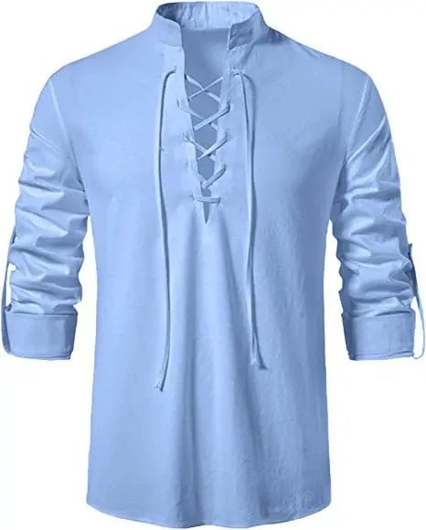Good Quality New Design Stand Collar Men's Cotton Linen Shirt Long-sleeved Casual Beach Shirt - Cozy & Co. Market