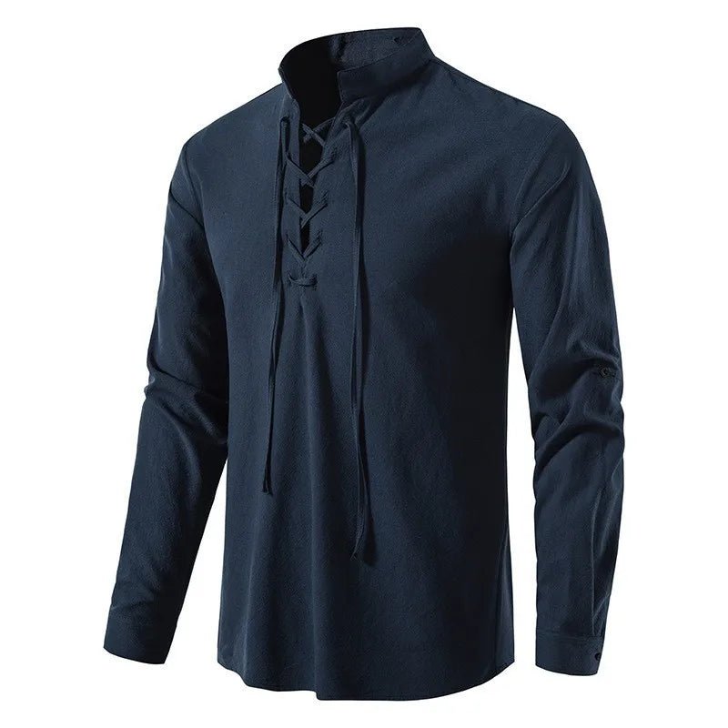 Good Quality New Design Stand Collar Men's Cotton Linen Shirt Long-sleeved Casual Beach Shirt - Cozy & Co. Market