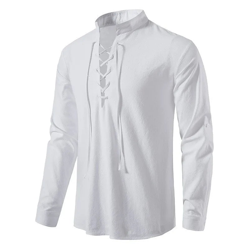 Good Quality New Design Stand Collar Men's Cotton Linen Shirt Long-sleeved Casual Beach Shirt - Cozy & Co. Market