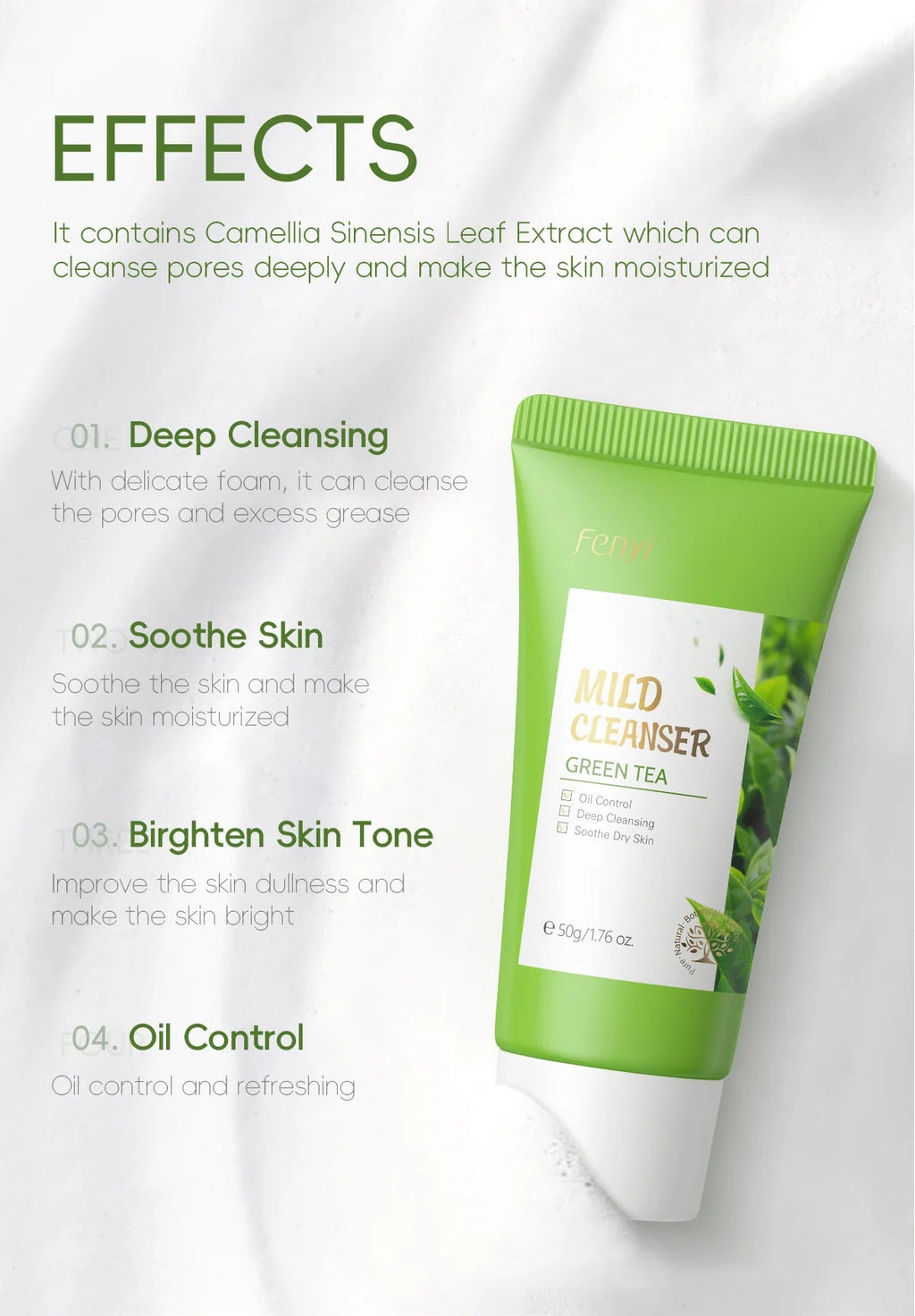 Green Tea Facial Cleanser 50g Skin Deep Cleansing Moisturizing Blackhead Removal Skincare Face Wash Foam Face Cleanser Skin Care - Cozy & Co. Market