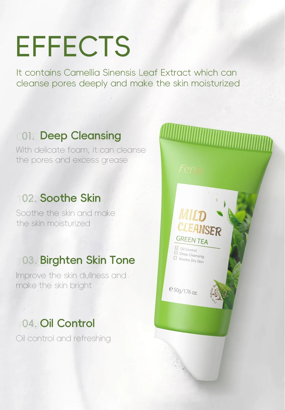 Green Tea Facial Cleanser 50g Skin Deep Cleansing Moisturizing Blackhead Removal Skincare Face Wash Foam Face Cleanser Skin Care - Cozy & Co. Market