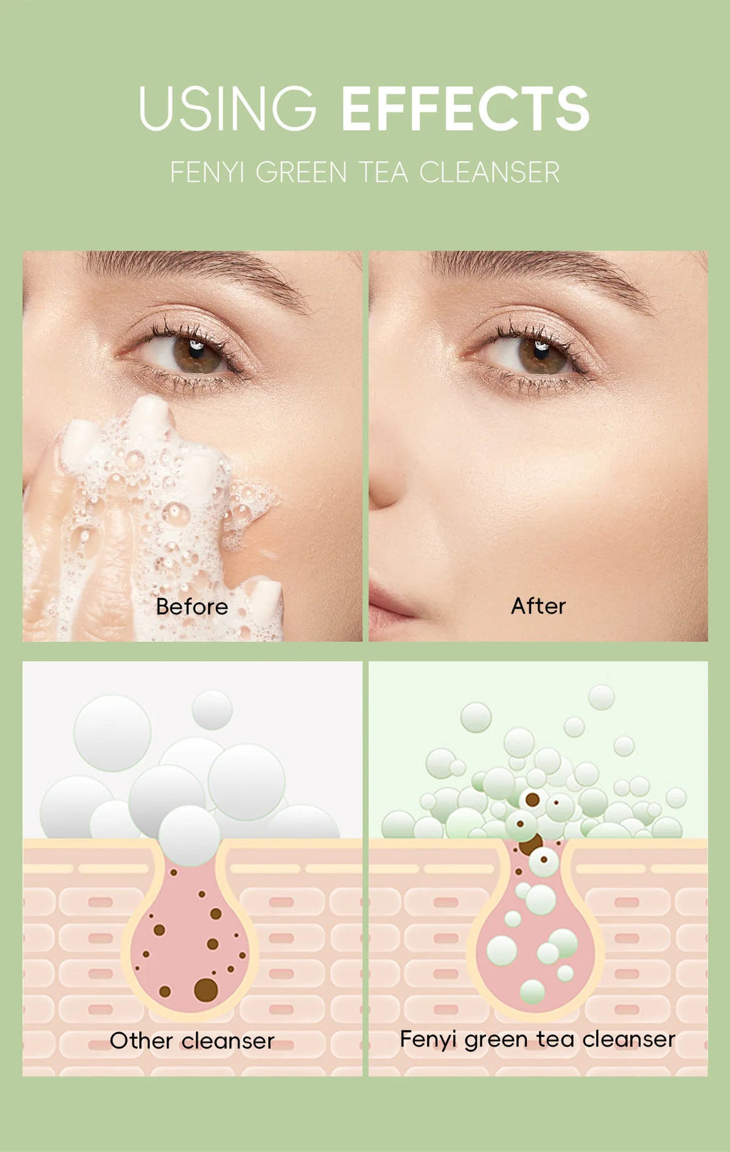 Green Tea Facial Cleanser 50g Skin Deep Cleansing Moisturizing Blackhead Removal Skincare Face Wash Foam Face Cleanser Skin Care - Cozy & Co. Market