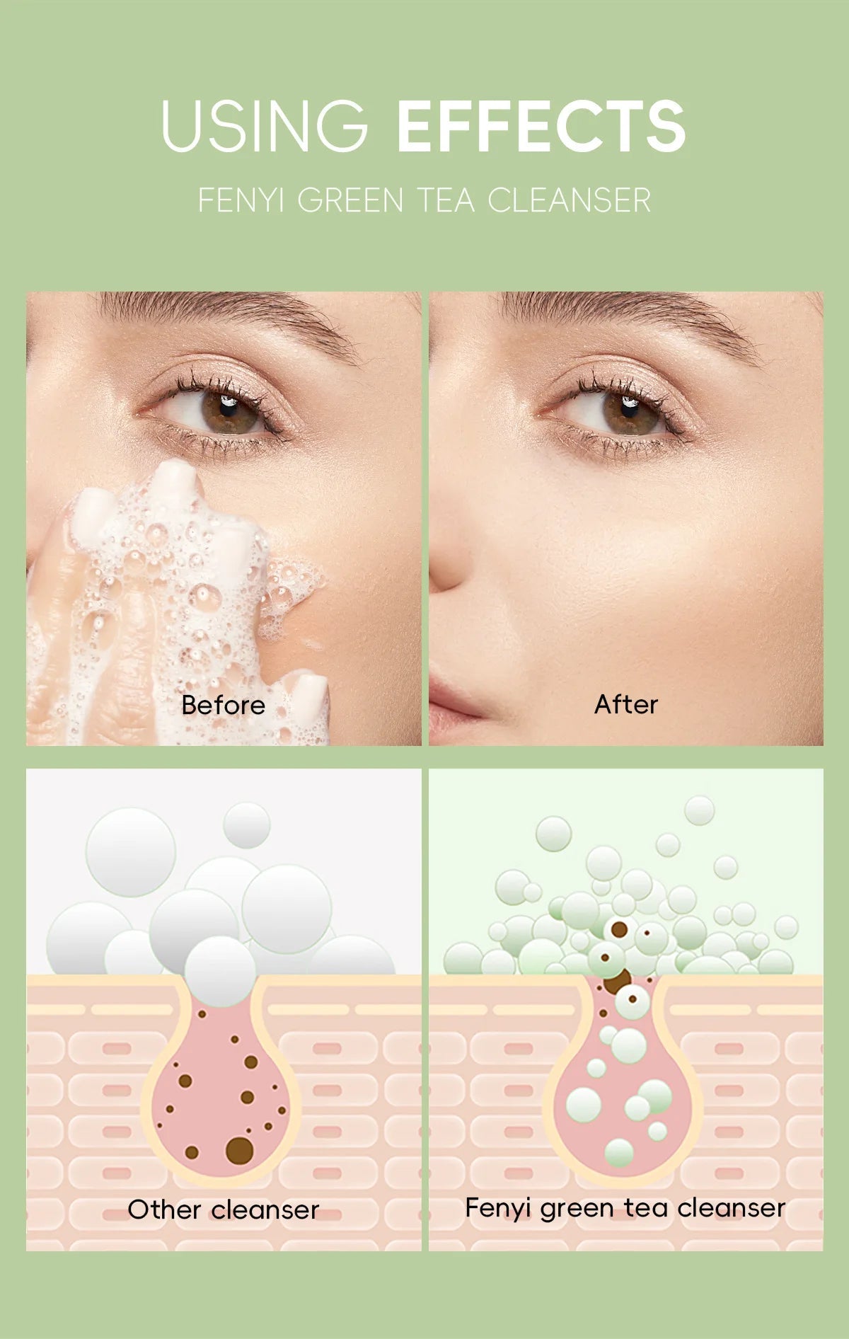 Green Tea Facial Cleanser 50g Skin Deep Cleansing Moisturizing Blackhead Removal Skincare Face Wash Foam Face Cleanser Skin Care - Cozy & Co. Market
