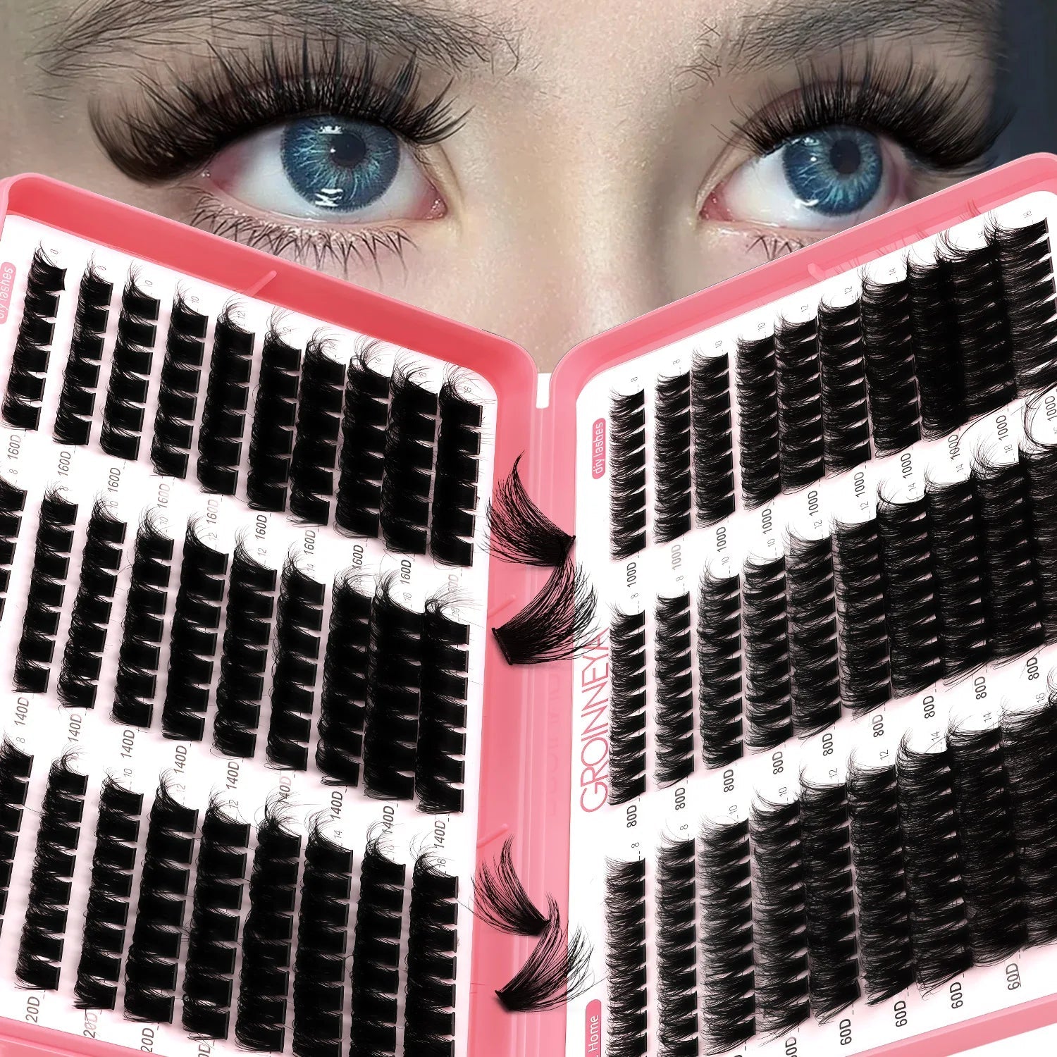 GROINNEYA Lashes Cluster DIY Lash Extension Mixed Tray Clusters Eyelashes Fluffy Volume Individual Lashes Cat Eye Lash Extension - Cozy & Co. Market