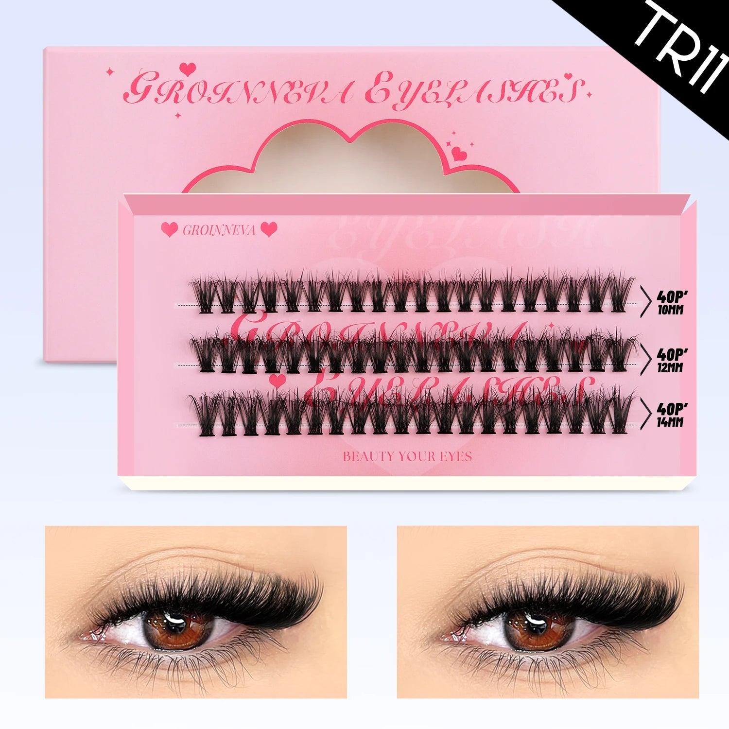 GROINNEYA Lashes Cluster DIY Lash Extension Mixed Tray Clusters Eyelashes Fluffy Volume Individual Lashes Cat Eye Lash Extension - Cozy & Co. Market
