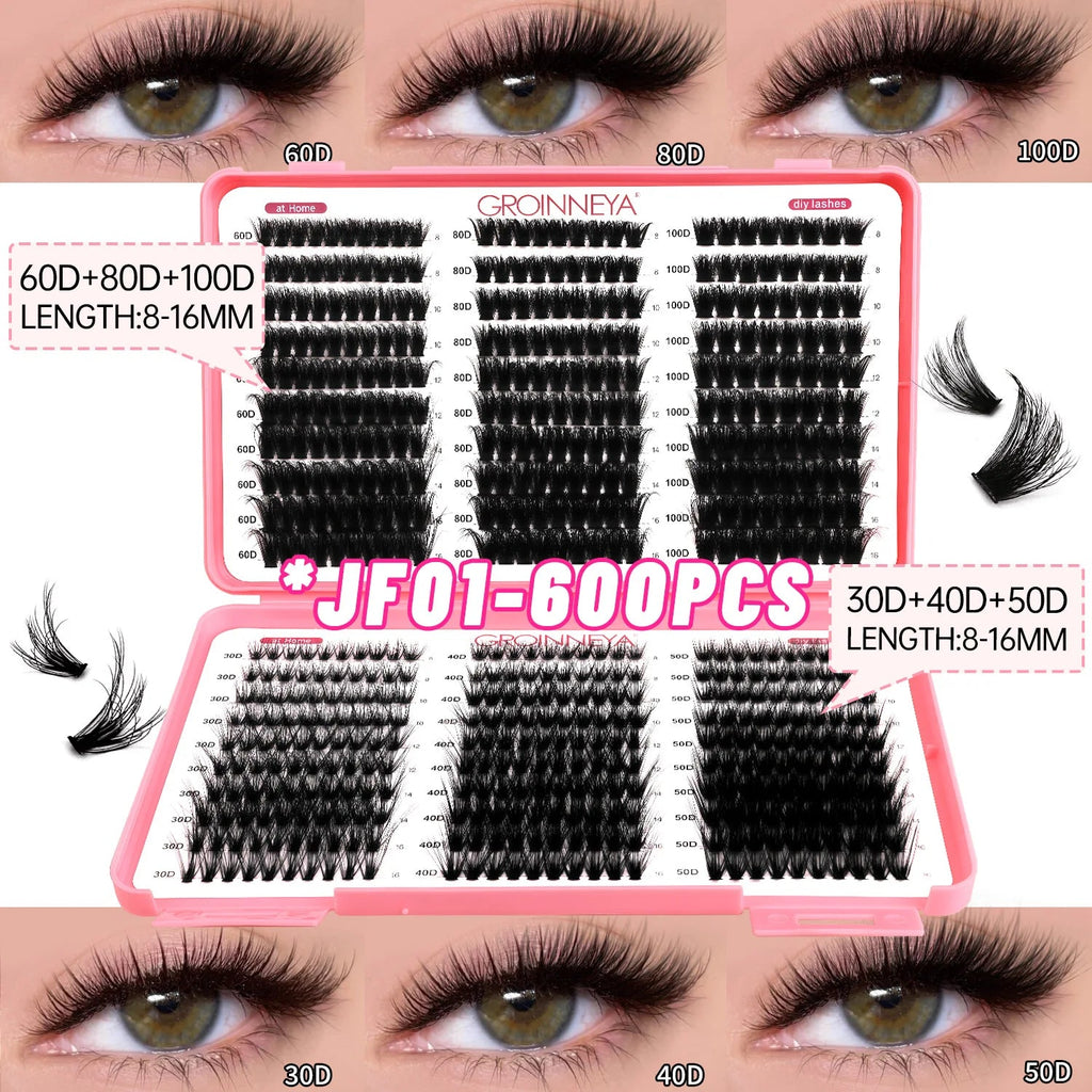 GROINNEYA Lashes Cluster DIY Lash Extension Mixed Tray Clusters Eyelashes Fluffy Volume Individual Lashes Cat Eye Lash Extension - Cozy & Co. Market
