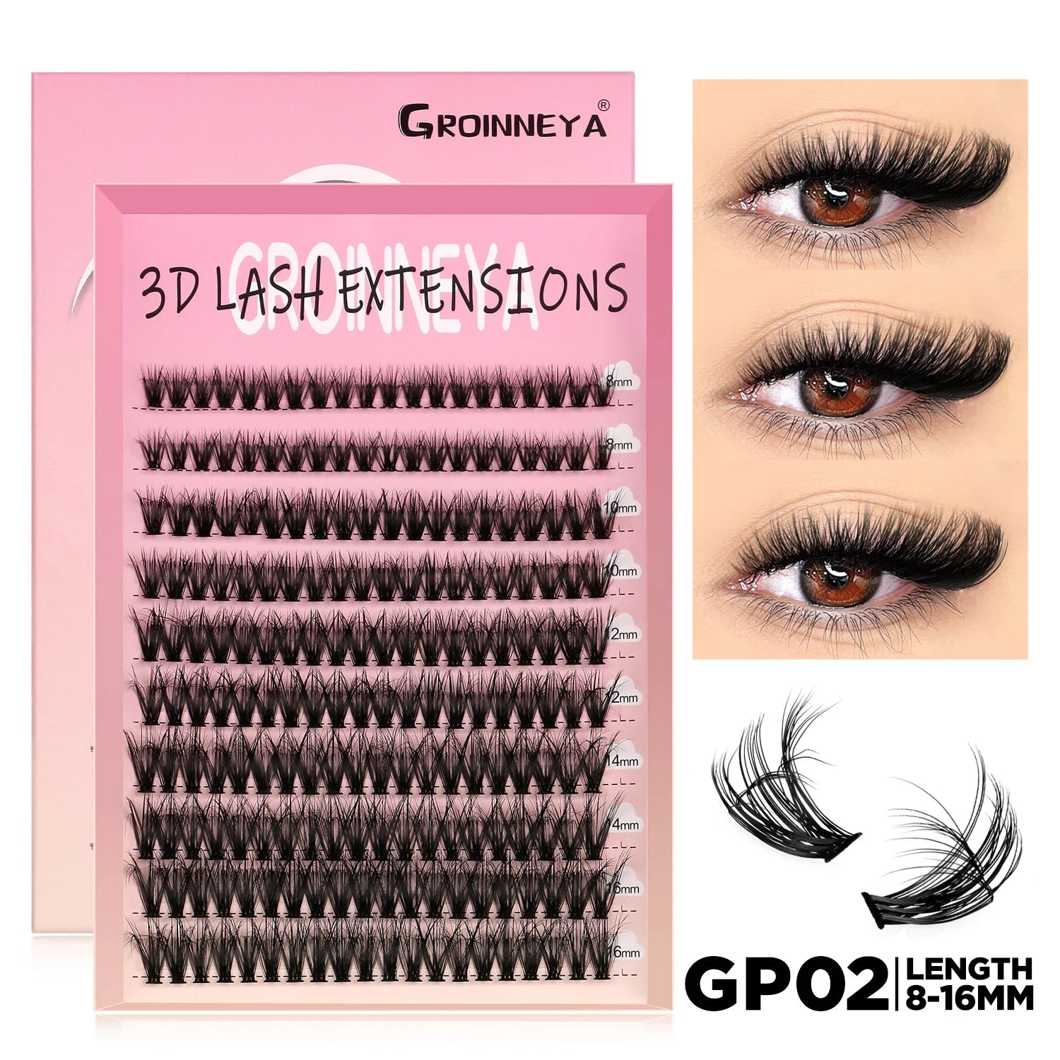 GROINNEYA Lashes Cluster DIY Lash Extension Mixed Tray Clusters Eyelashes Fluffy Volume Individual Lashes Cat Eye Lash Extension - Cozy & Co. Market