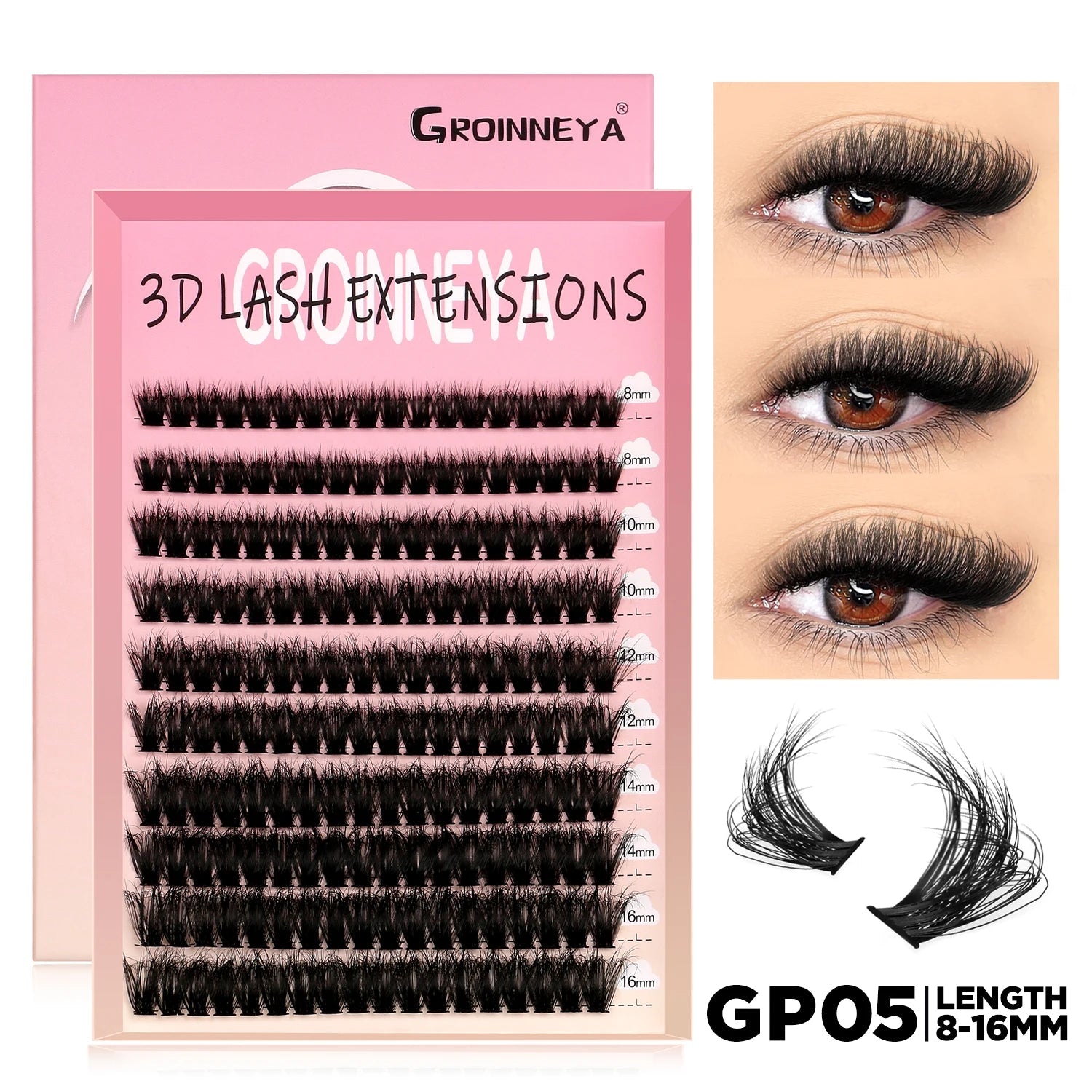 GROINNEYA Lashes Cluster DIY Lash Extension Mixed Tray Clusters Eyelashes Fluffy Volume Individual Lashes Cat Eye Lash Extension - Cozy & Co. Market