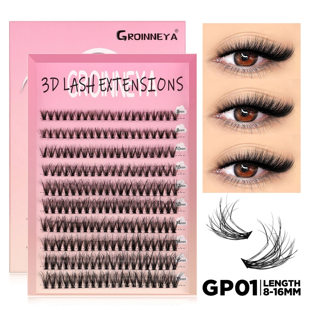GROINNEYA Lashes Cluster DIY Lash Extension Mixed Tray Clusters Eyelashes Fluffy Volume Individual Lashes Cat Eye Lash Extension - Cozy & Co. Market