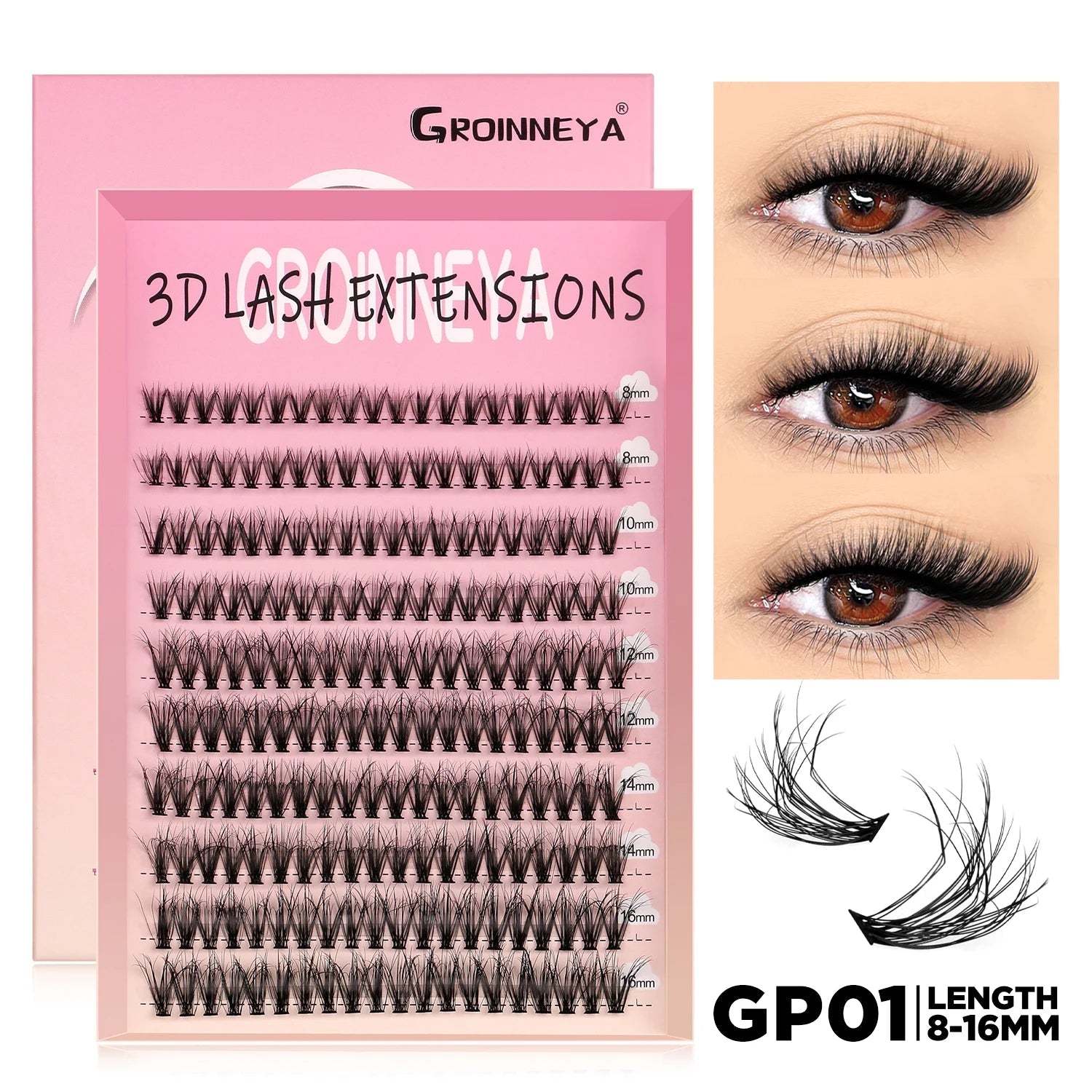 GROINNEYA Lashes Cluster DIY Lash Extension Mixed Tray Clusters Eyelashes Fluffy Volume Individual Lashes Cat Eye Lash Extension - Cozy & Co. Market