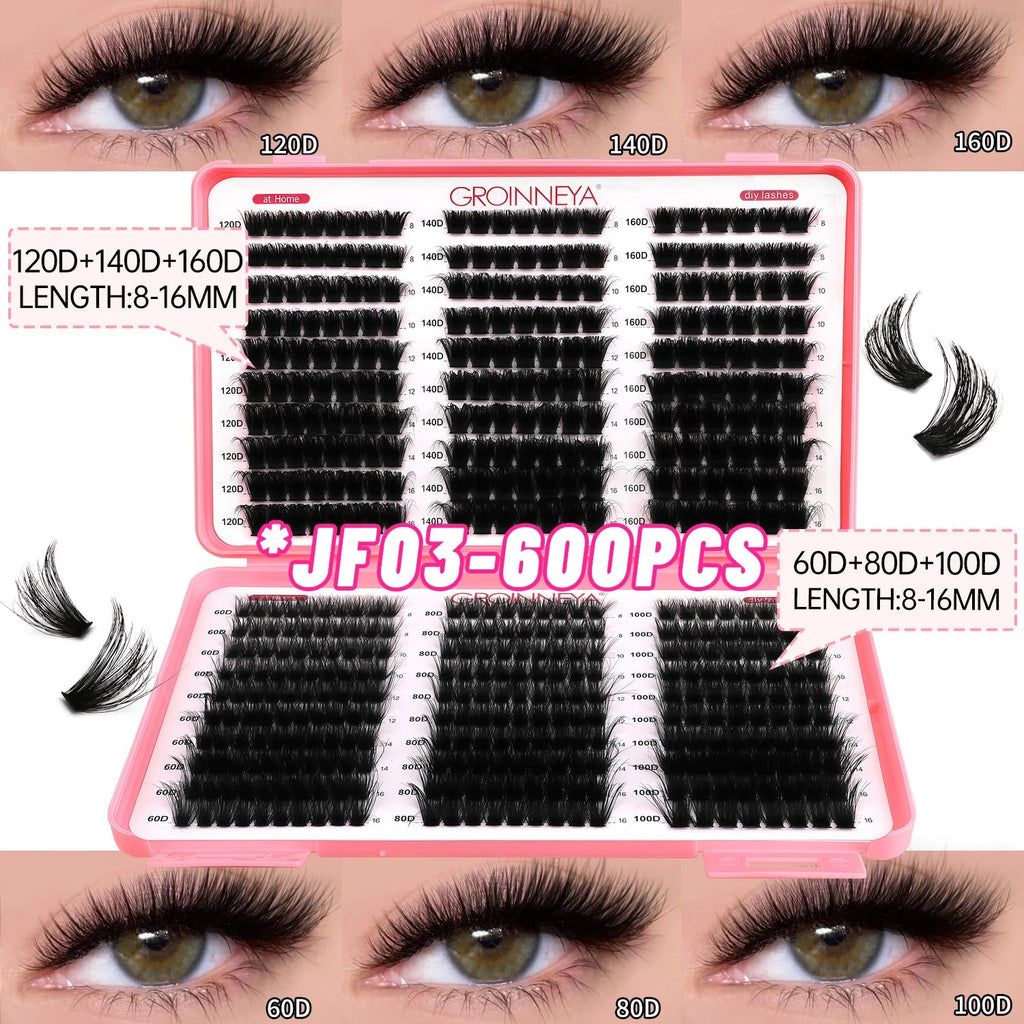 GROINNEYA Lashes Cluster DIY Lash Extension Mixed Tray Clusters Eyelashes Fluffy Volume Individual Lashes Cat Eye Lash Extension - Cozy & Co. Market
