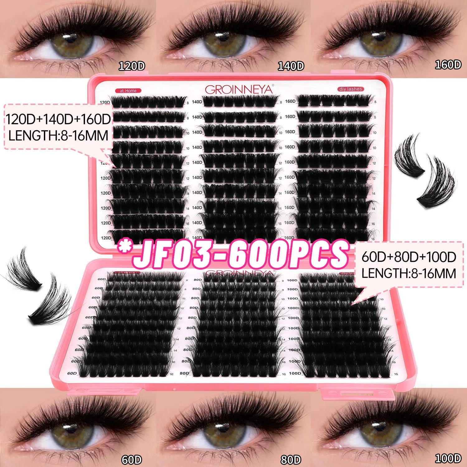 GROINNEYA Lashes Cluster DIY Lash Extension Mixed Tray Clusters Eyelashes Fluffy Volume Individual Lashes Cat Eye Lash Extension - Cozy & Co. Market