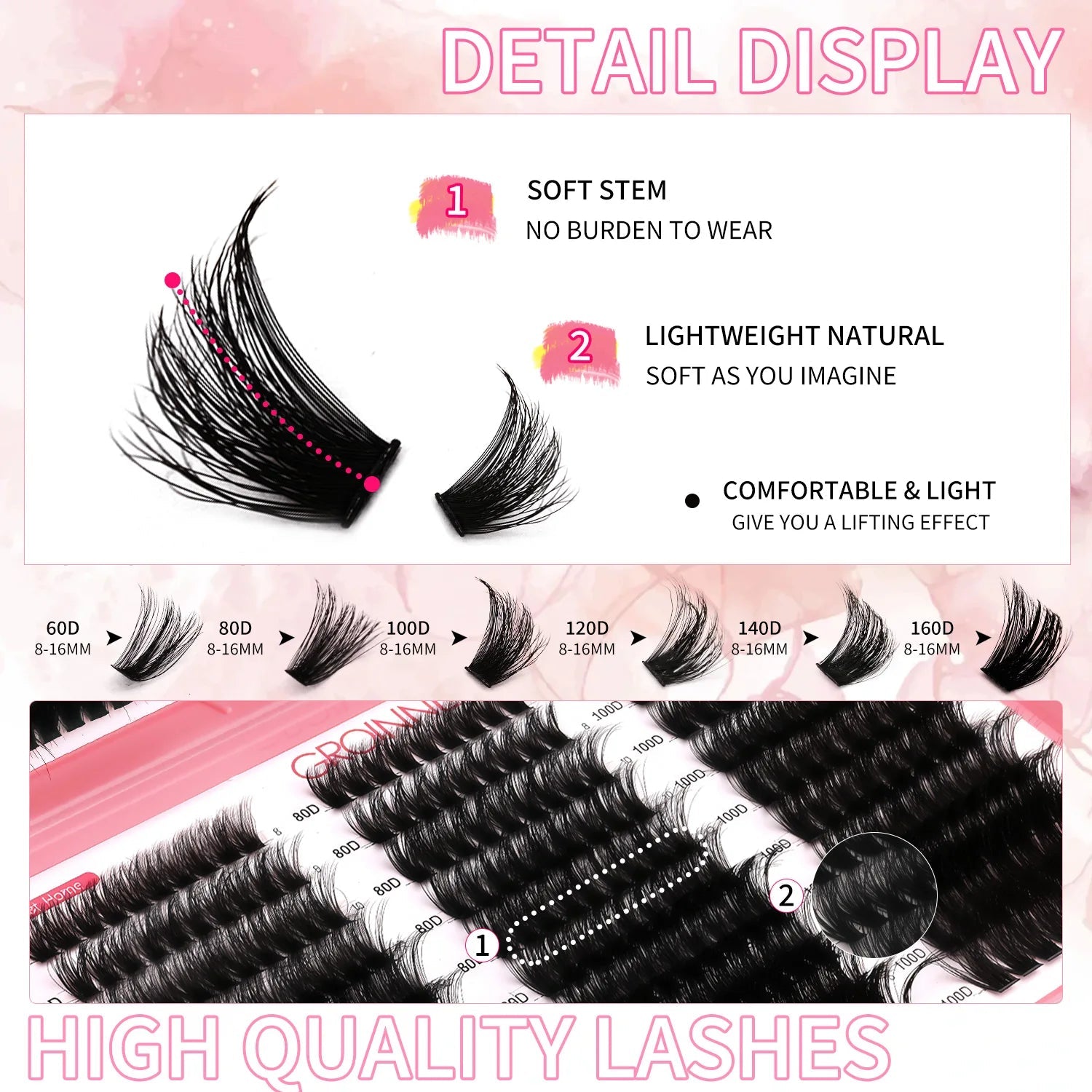 GROINNEYA Lashes Cluster DIY Lash Extension Mixed Tray Clusters Eyelashes Fluffy Volume Individual Lashes Cat Eye Lash Extension - Cozy & Co. Market