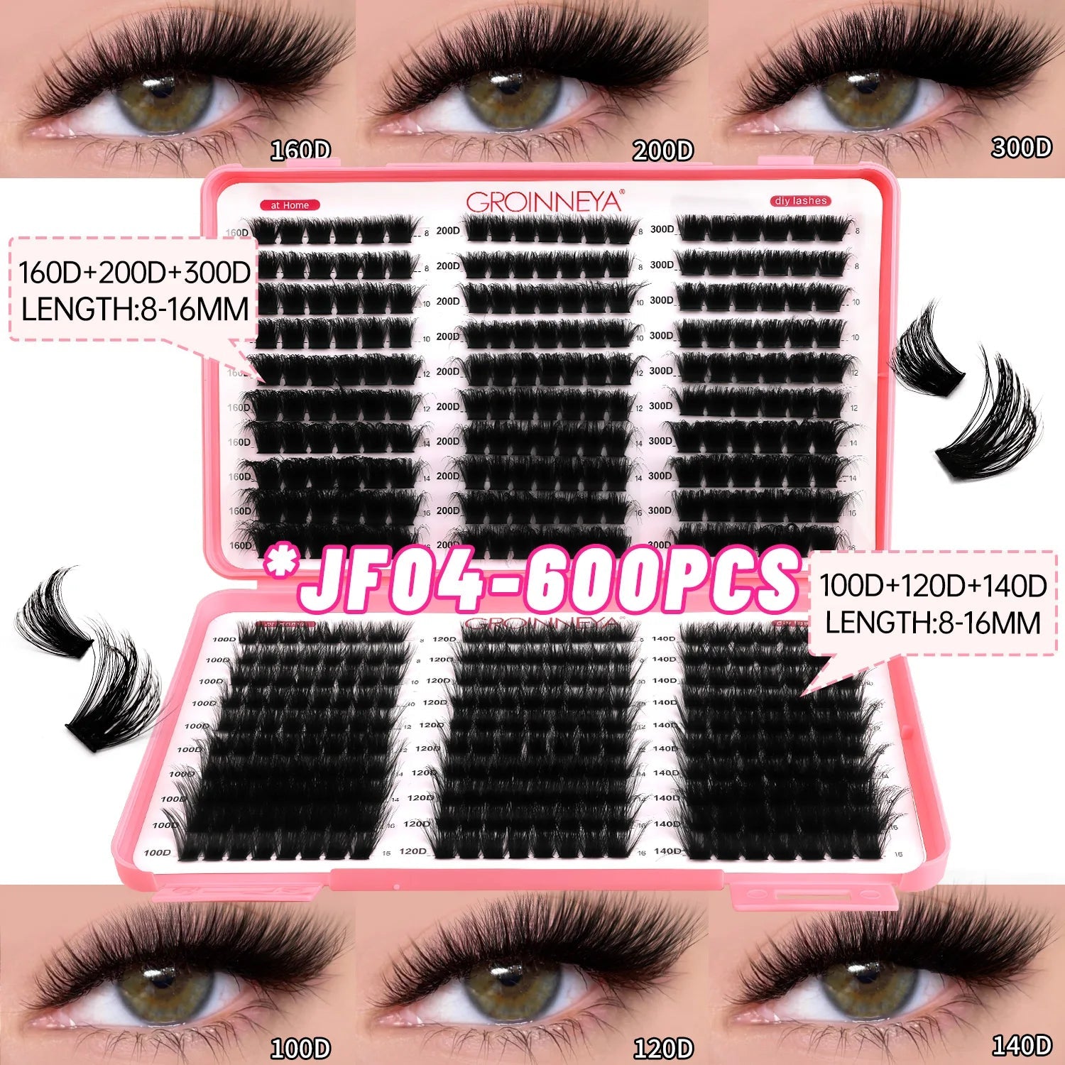 GROINNEYA Lashes Cluster DIY Lash Extension Mixed Tray Clusters Eyelashes Fluffy Volume Individual Lashes Cat Eye Lash Extension - Cozy & Co. Market