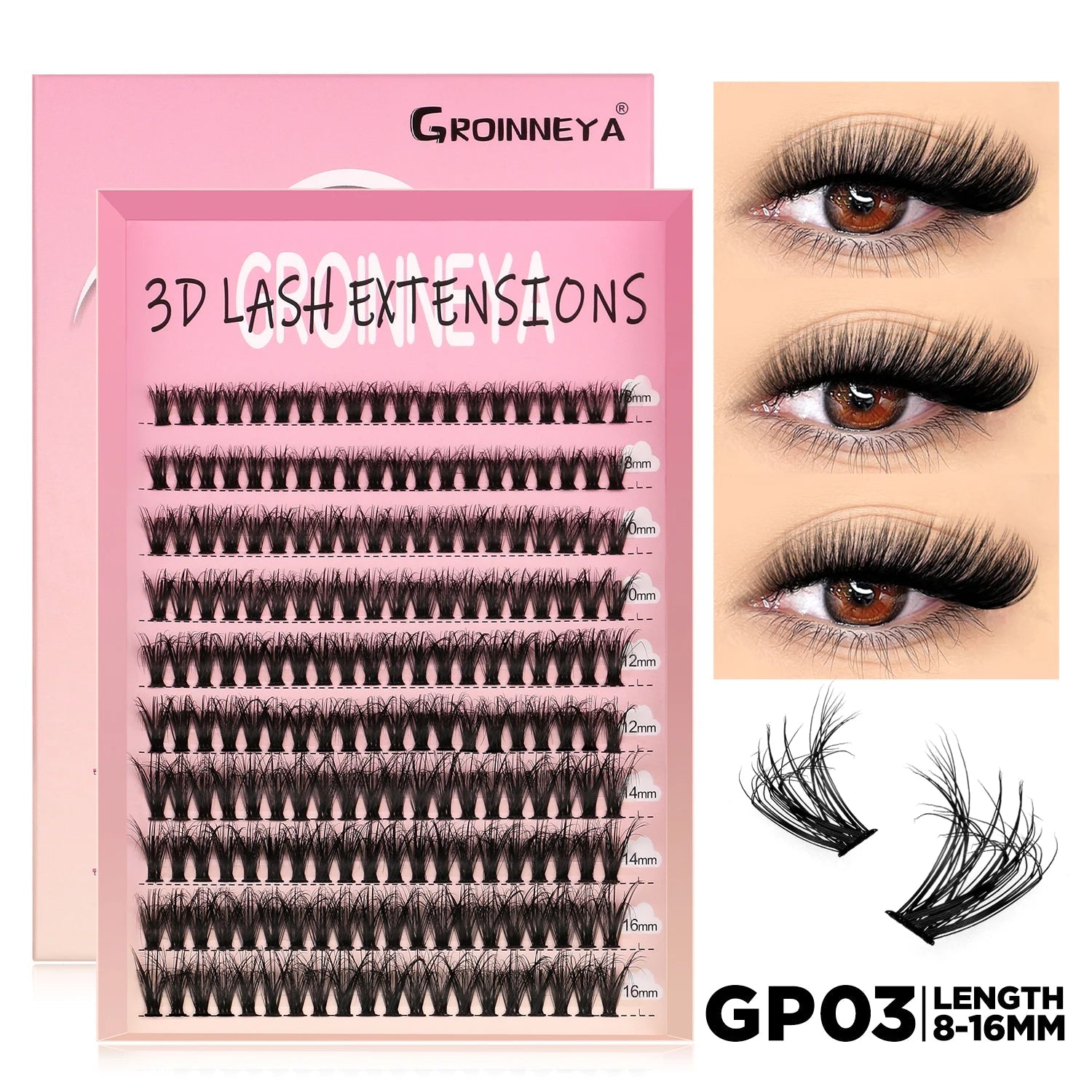 GROINNEYA Lashes Cluster DIY Lash Extension Mixed Tray Clusters Eyelashes Fluffy Volume Individual Lashes Cat Eye Lash Extension - Cozy & Co. Market