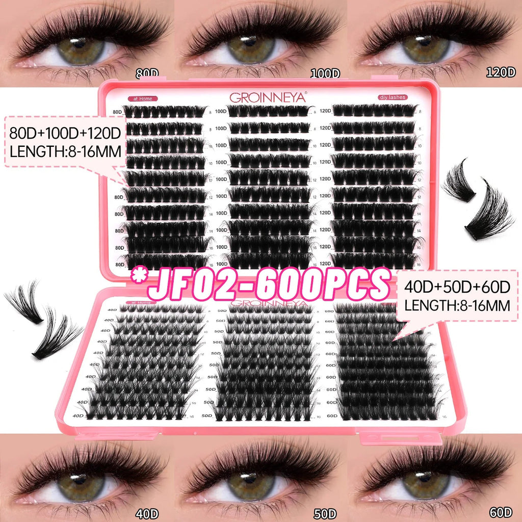 GROINNEYA Lashes Cluster DIY Lash Extension Mixed Tray Clusters Eyelashes Fluffy Volume Individual Lashes Cat Eye Lash Extension - Cozy & Co. Market