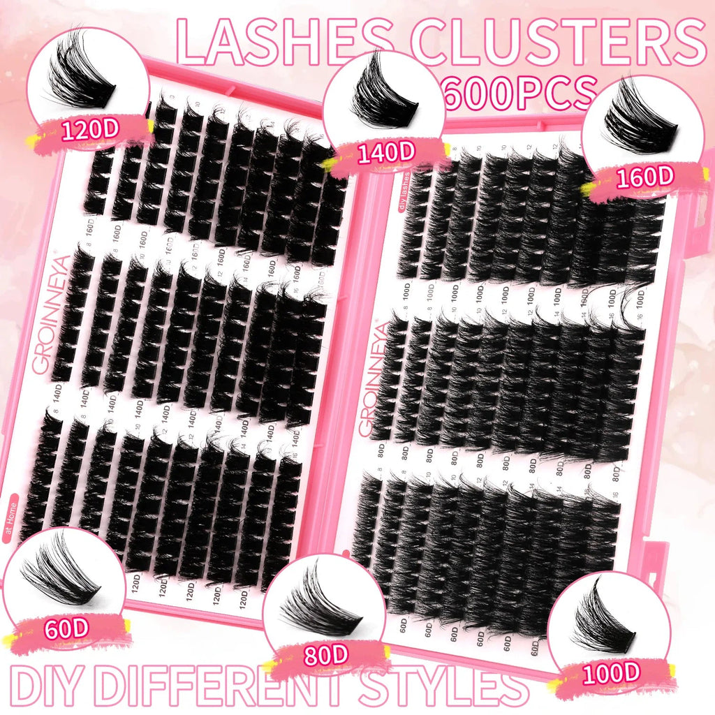GROINNEYA Lashes Cluster DIY Lash Extension Mixed Tray Clusters Eyelashes Fluffy Volume Individual Lashes Cat Eye Lash Extension - Cozy & Co. Market