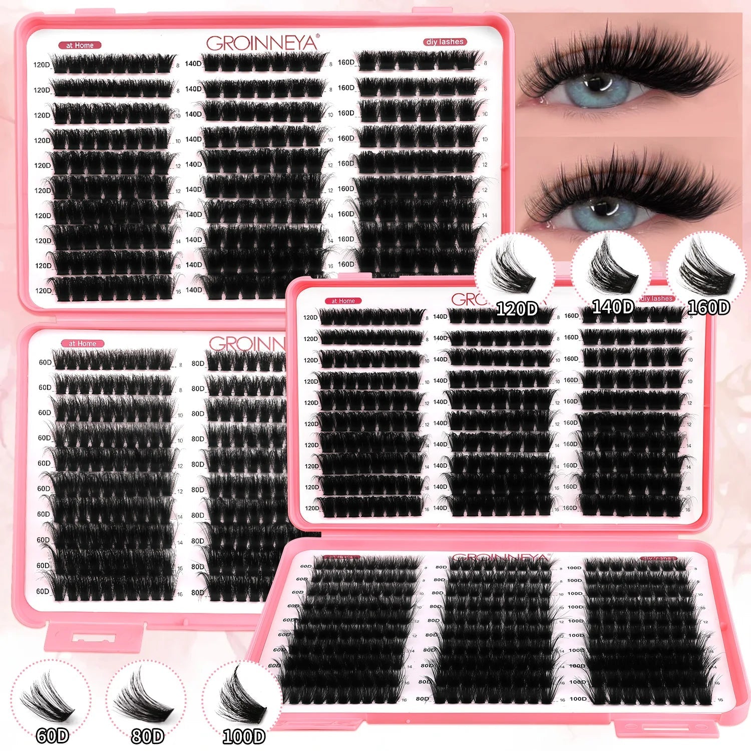 GROINNEYA Lashes Cluster DIY Lash Extension Mixed Tray Clusters Eyelashes Fluffy Volume Individual Lashes Cat Eye Lash Extension - Cozy & Co. Market