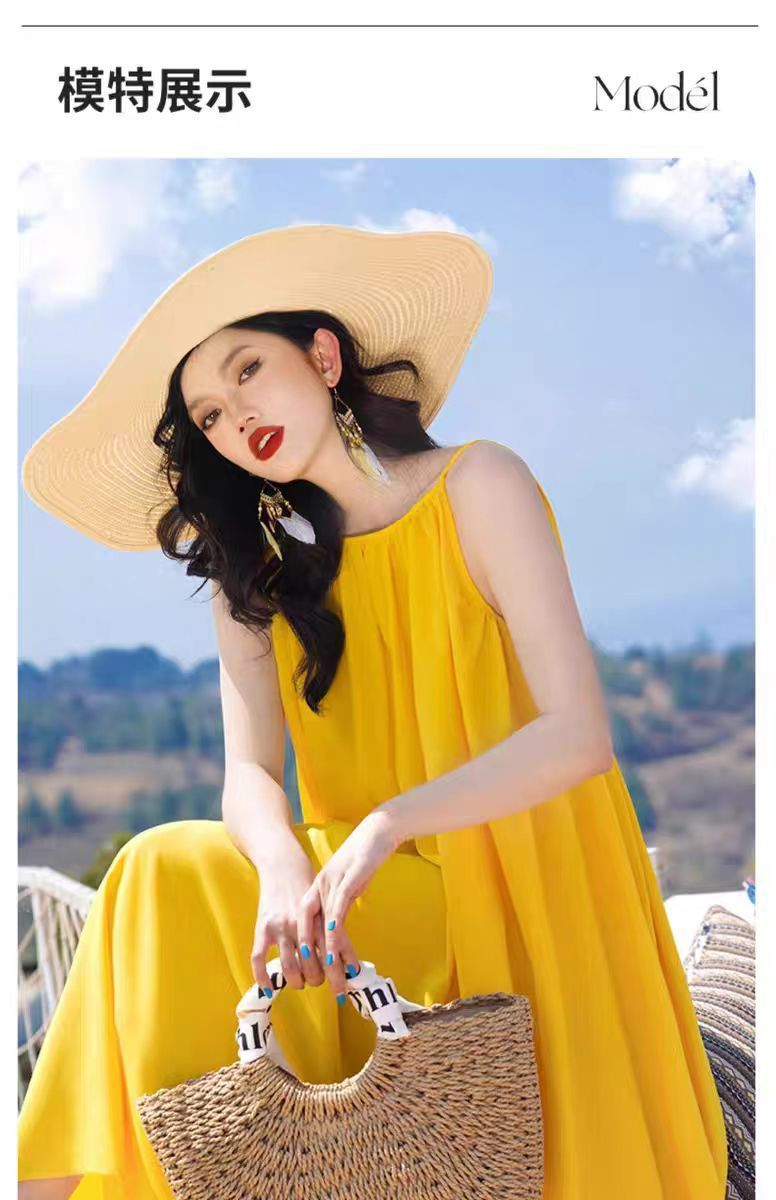Hainan Sanya Photo Beach Dress Women's Summer Super Fairy Backless Long Dress Seaside Holiday Yellow dress - Cozy & Co. Market