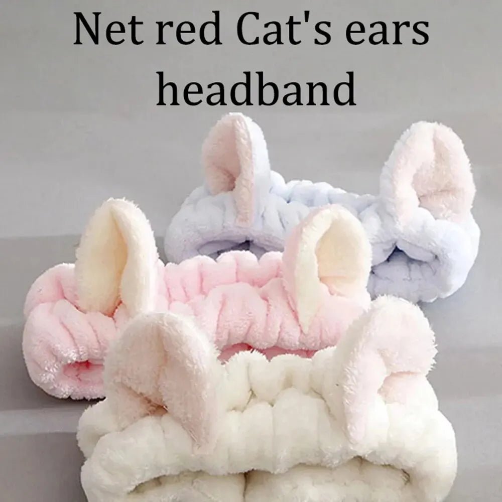 Hairband Cat Coral Plush Headband Cute Soft Hair Bow Headband Hairband Wash Face Makeup Headband Bandage Girl Accessories - Cozy & Co. Market