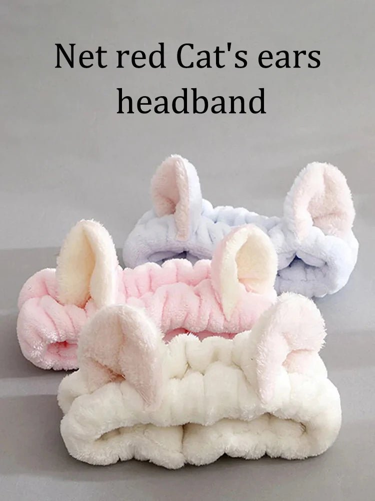 Hairband Cat Coral Plush Headband Cute Soft Hair Bow Headband Hairband Wash Face Makeup Headband Bandage Girl Accessories - Cozy & Co. Market