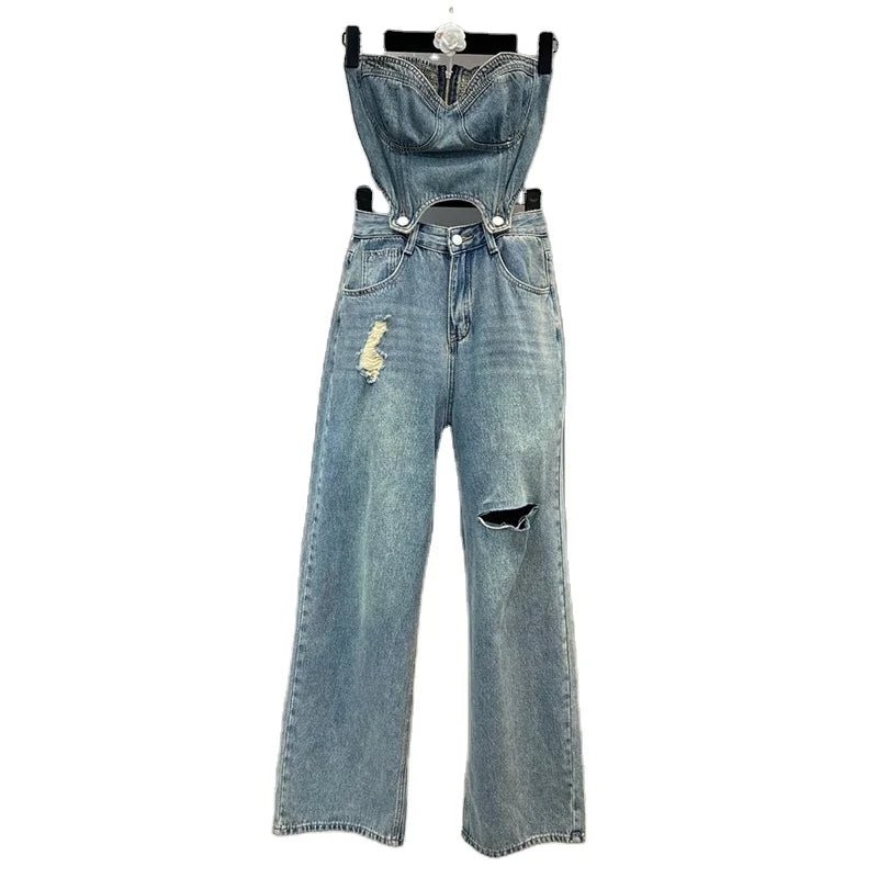High-Waist Cotton Denim Jumpsuit — Women's Spring & Summer One-Piece - Cozy & Co. Market