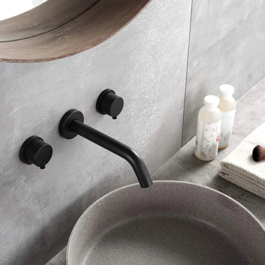 Homein Matte Black Double Handle Concealed Wall Mount Sink Faucet, CUPC Certified CEC Compliant Basin Faucet - Cozy & Co. Market